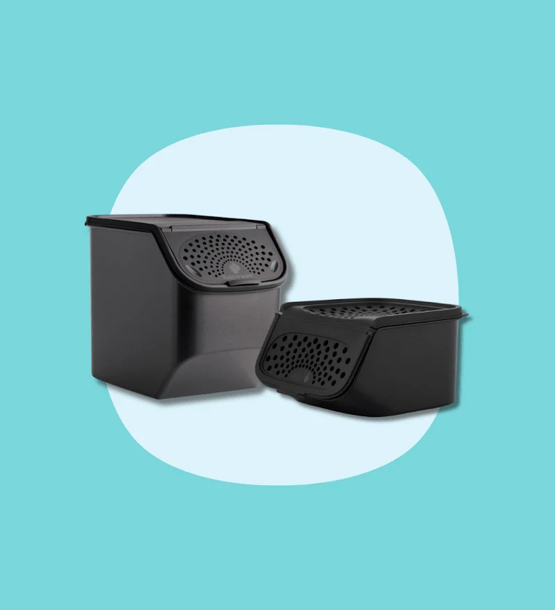 Set Coffre à ail & échalote 2,3 l noir + Coffre à pommes de terre 5,5 l