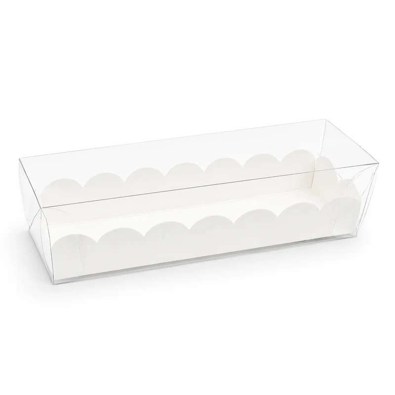 Scatola trasparente con base bianca – Eleganza per Confetti e Praline (16x5x5 cm | Confezione da 10 pz)