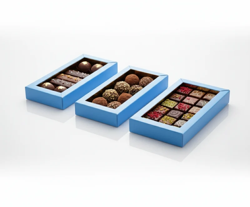 25 pezzi Scatola per Cioccolatini e Praline Celeste e Oro