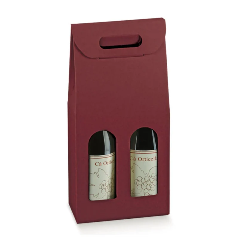 Scatola Portabottiglie Scotton in Cartoncino Bordeaux con Maniglia – Per 1, 2 o 3 Bottiglie