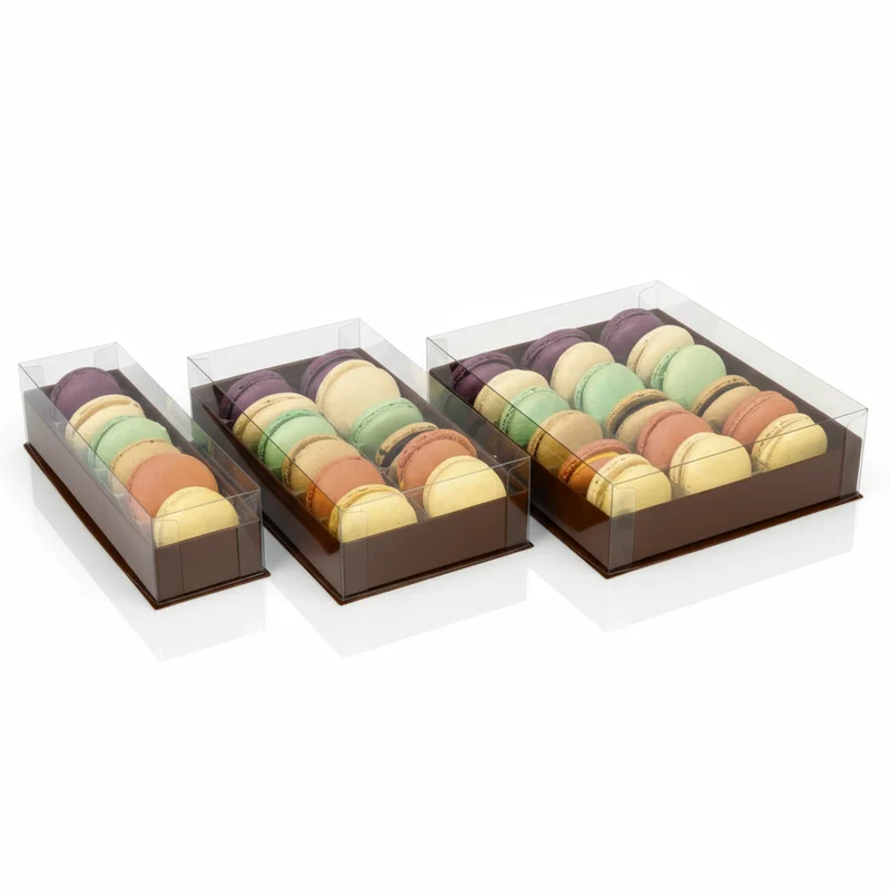 5pz Scatole Macaron coperchio trasparente e base colorata