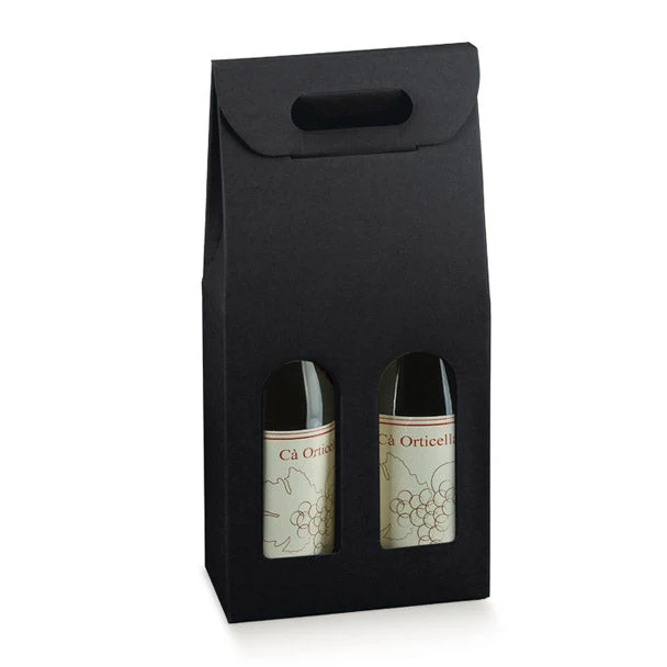 Scatola Portabottiglie Scotton in Cartoncino Nero con Maniglia – Per 1, 2 o 3 Bottiglie