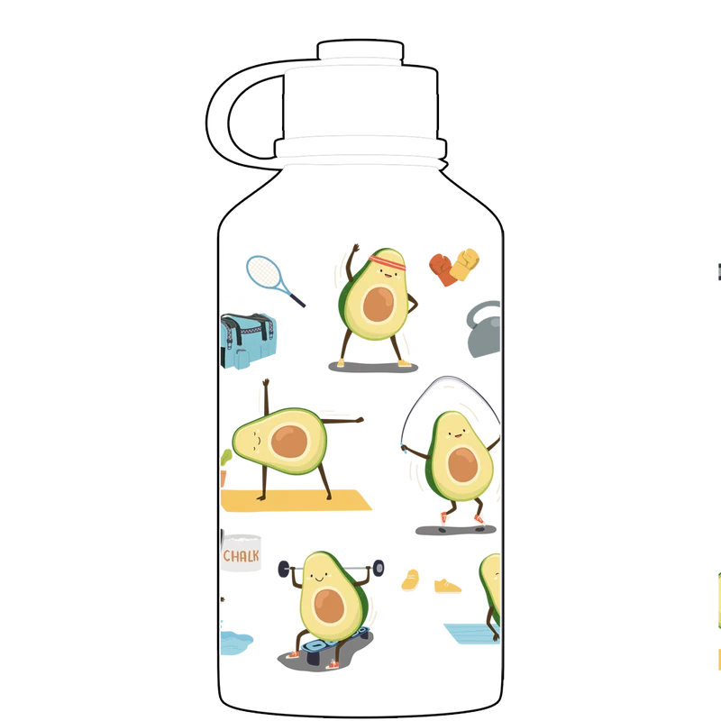 2 Litre Water Bottle - Avocardio Pattern