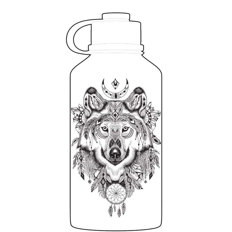 2 Litre Water Bottle - Aztec Wolf Pattern