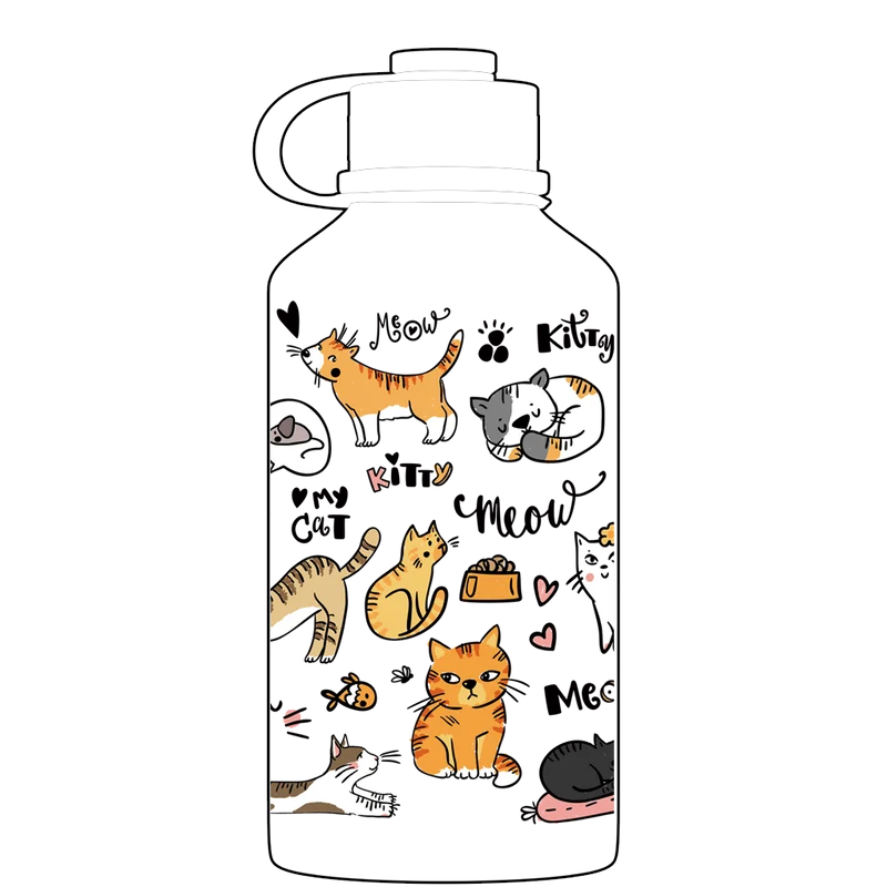 2 Litre Water Bottle - Cat Party Pattern