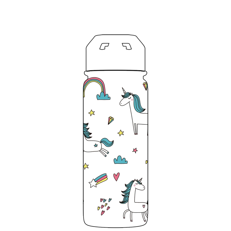Water bottle with straw - Gen 2 Unicorn Paradise Pattern
