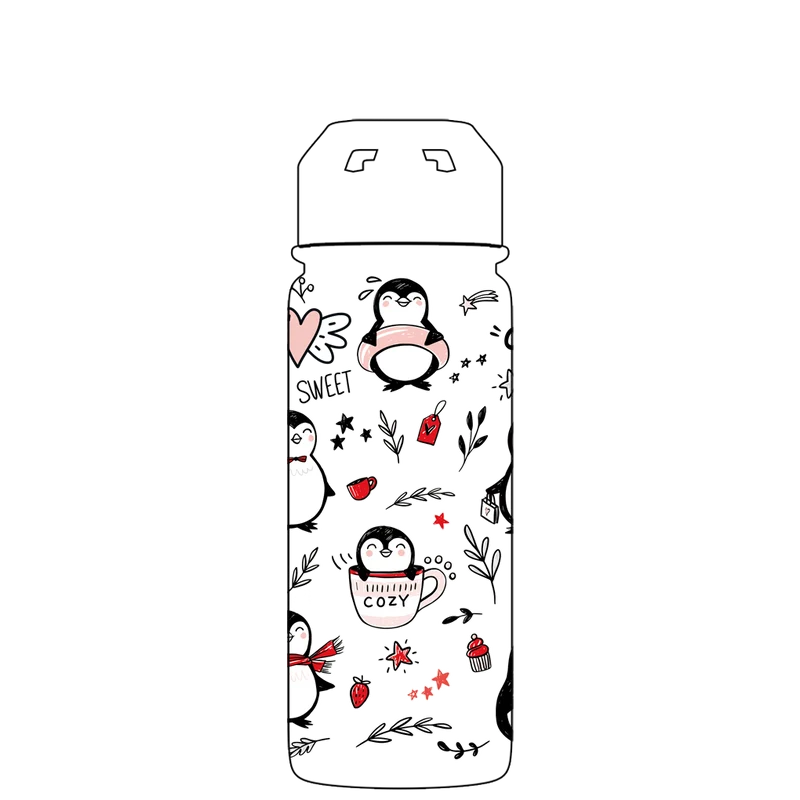 Water bottle with straw - Gen 2 Penguin Huddle Pattern