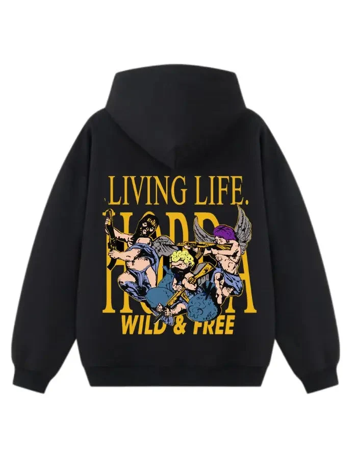 Felpa Wild and Free Boxy Fit 100% Cotone Nera
