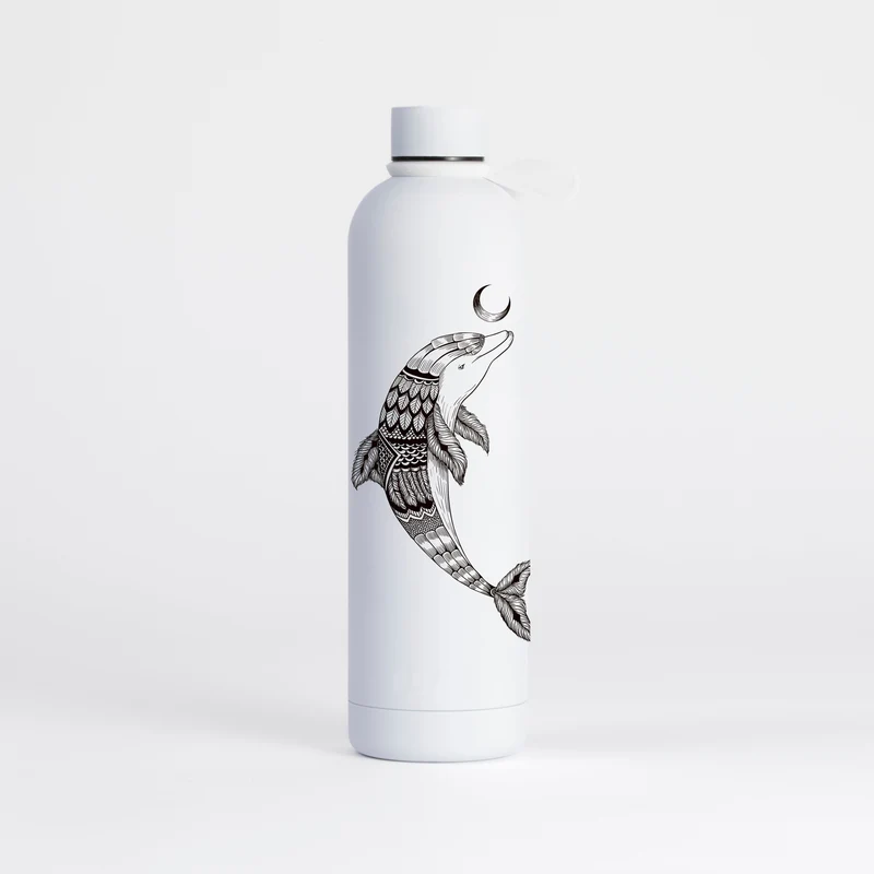 Proworks Pulse 1 Litre Water Bottle - Dolphin Aztec Pattern - Pure White