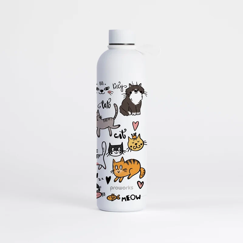 Proworks Pulse 1 Litre Water Bottle - Cat Party Pure White
