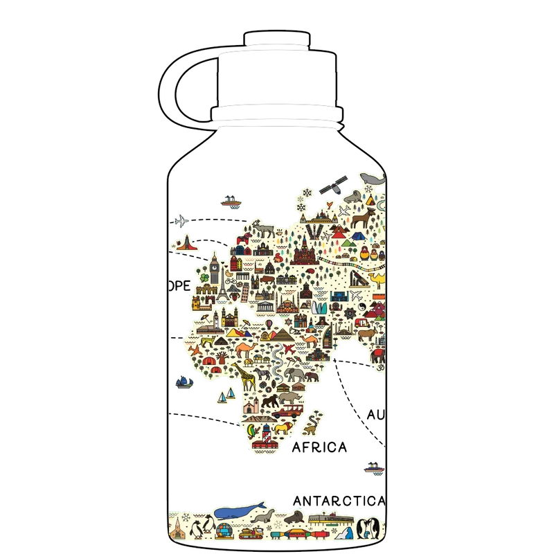 2 Litre Water Bottle - World Map Pattern