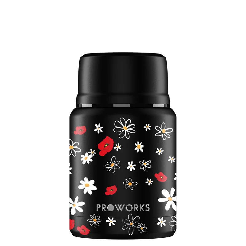 All Black Daisy Food Flask
