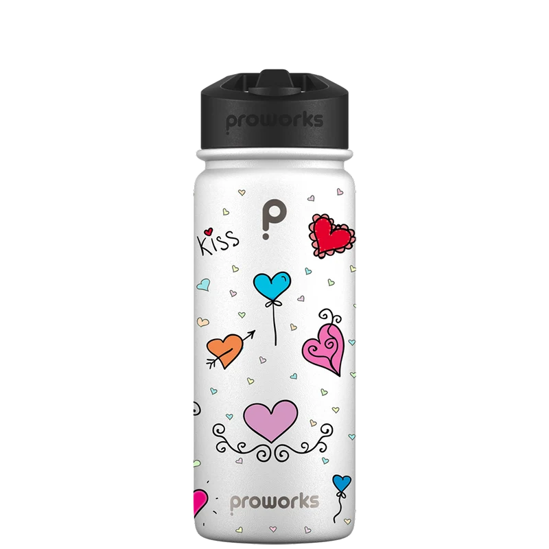 Water bottle with straw - Gen 2 Hearts & Love Pattern