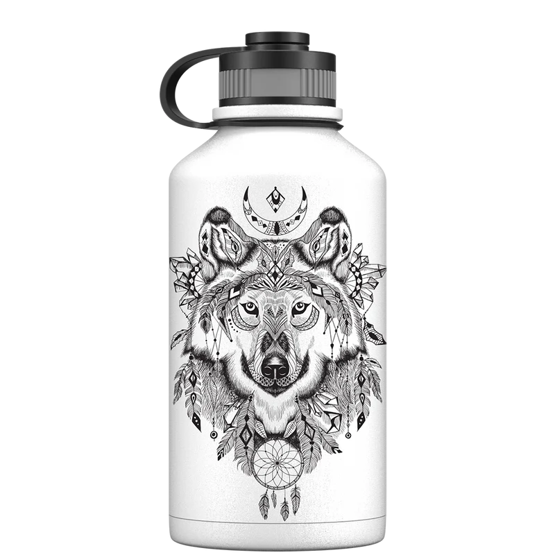 2 Litre Water Bottle - All White Wolf Aztec