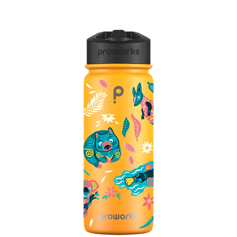 Water bottle with straw - Gen 2 Aussie Animals Pattern