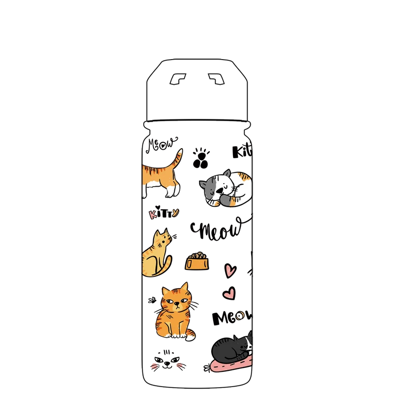 Water bottle with straw - Gen 2 Cat Party Pattern