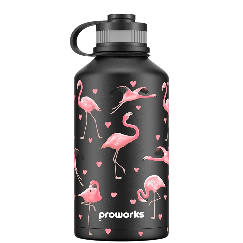 2 Litre Water Bottle - All Black Flamingo