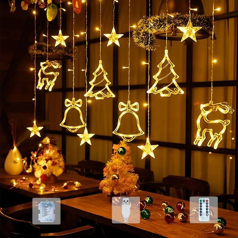 Lypumso Tenda Luminosa Natale, 3.5M Luci di Natale 8 Modalità, 120LEDs Catena Luminosa Natalizie Batteria/USB IP44 con Funzione di Timer, per Decorazioni Esterno/Interno, Finestra, Giardino, Balcone