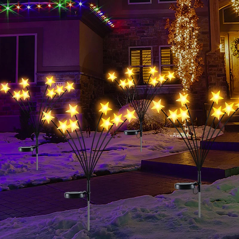 Luci Solari Esterno, 4 Pezzi 32LED Luci di Natale Esterno Stella Lucciole Luci Solari da Giardino, Decorazioni di Natale Esterno Impermeabili, Decorazioni per Giardino Festa Natale Cortile