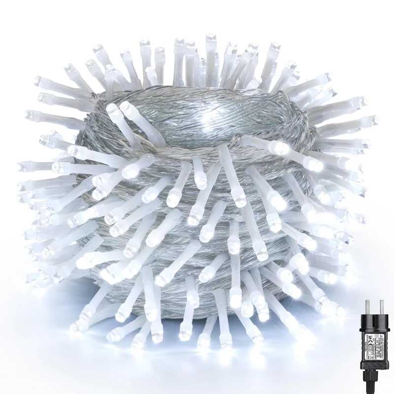 NEXVIN Luci Albero di Natale Bianco Freddo 20M 200LED Catena Luminosa con 8 Modalità, Funzione Timer e Memoria, Collegabile, Luci Natalizie da Esterno ed Interno, Cavo Trasparente