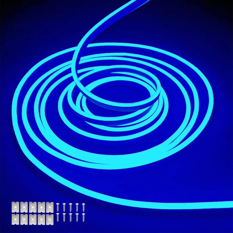 Balabaxer Striscia luminosa blu al neon, 16.4ft/5m 12V DC 600 SMD2835 LED impermeabile, per la decorazione interna ed esterna (senza azionamento)