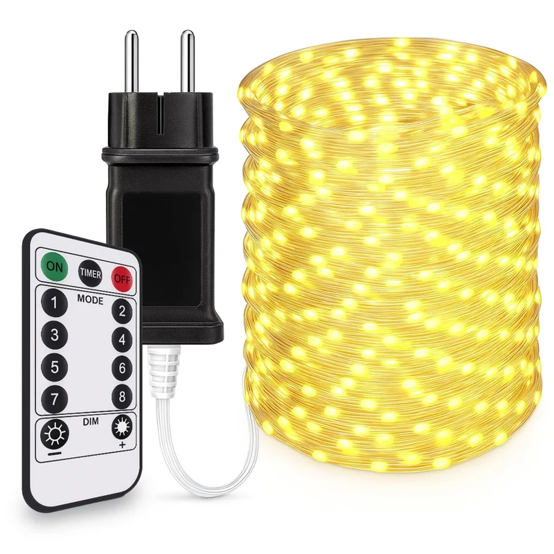 Luci Natale Esterno LED 30Metri-300LED Bianco Caldo Impermeabili, Luci Albero Di Natale 8 Modalità, 6 Luminosità, Con Telecomando e Cip Timer & Memoria, Luci Natalizie Da Esterno ed Interno IP44