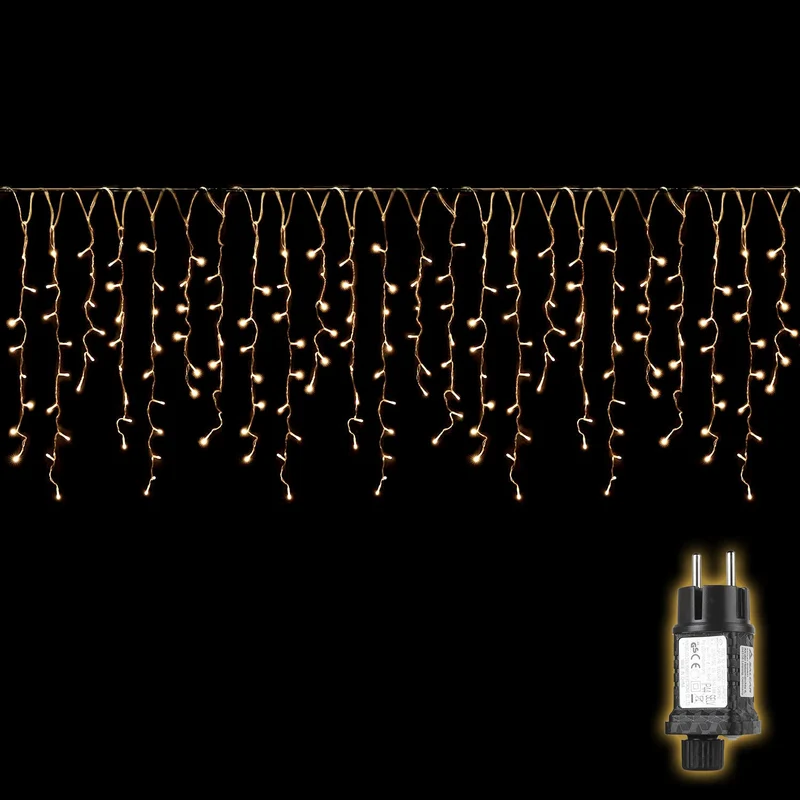 SALCAR Catena luminosa a LED per esterni, 200 luci per finestre, 8 m, luci natalizie (5 m di catena luminosa + cavo di alimentazione da 3 m), interno 31 V con 8 modalità di illuminazione e funzione