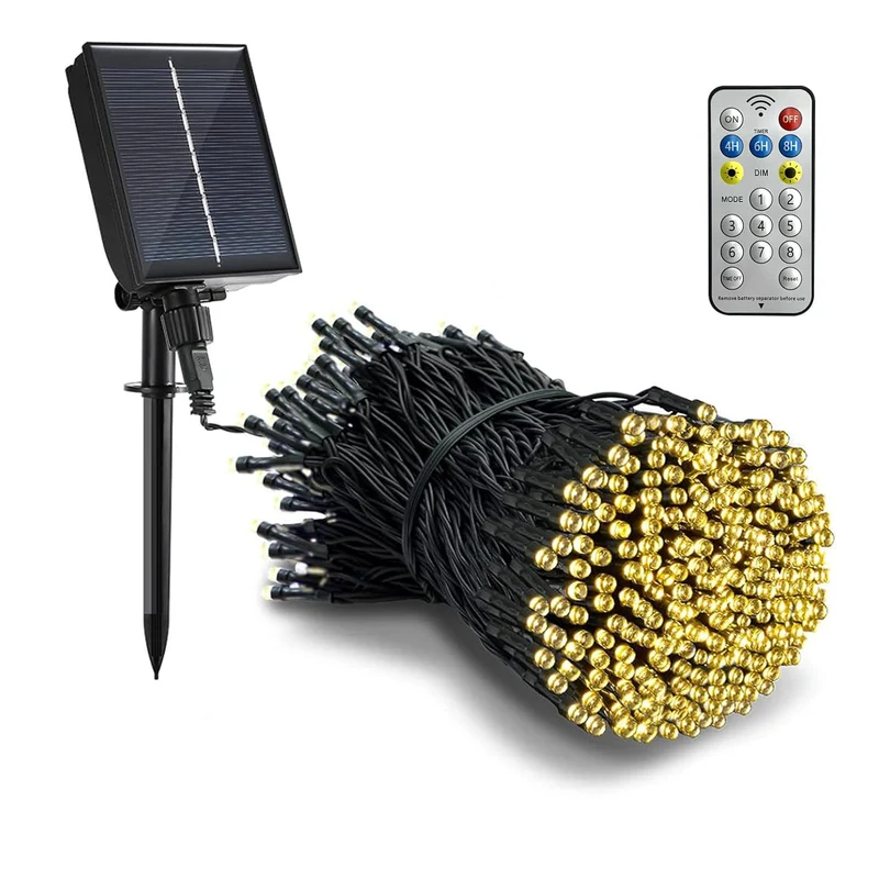 Tacobey Luci Natale Esterno Solari, 20M 200 LED Catena Luminosa Esterno Solare con Telecomando, Impermeabile, 8 Modi, Decorative Per Giardino, Cortile (Bianco Caldo)