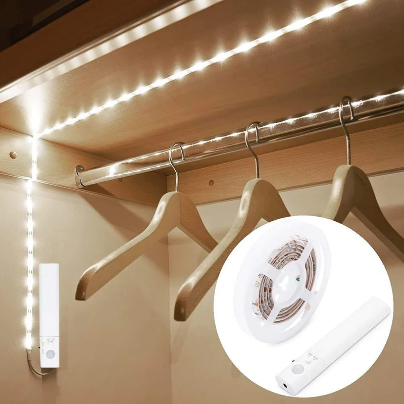 OriFiil Luce Armadio, 1M LED Striscia con Sensore di Movimento, Luci LED a Batteria per Camera da letto, Scale, Corridoio, Cucina, Guardaroba etc-Auto/On/Off