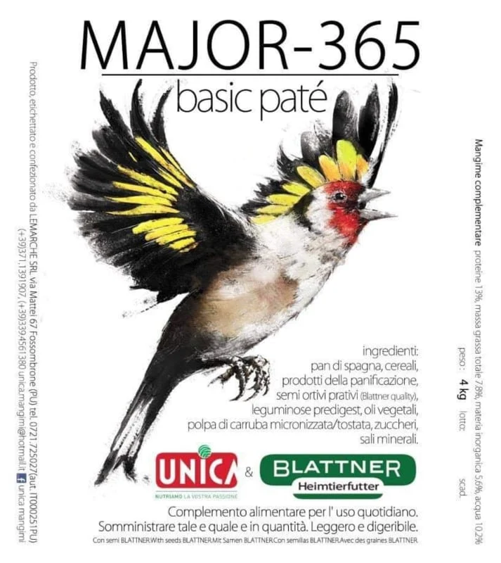 Major 365 (Paté base) 5 kg - Unica & Blattner - Mangime completo per uova di cardellino