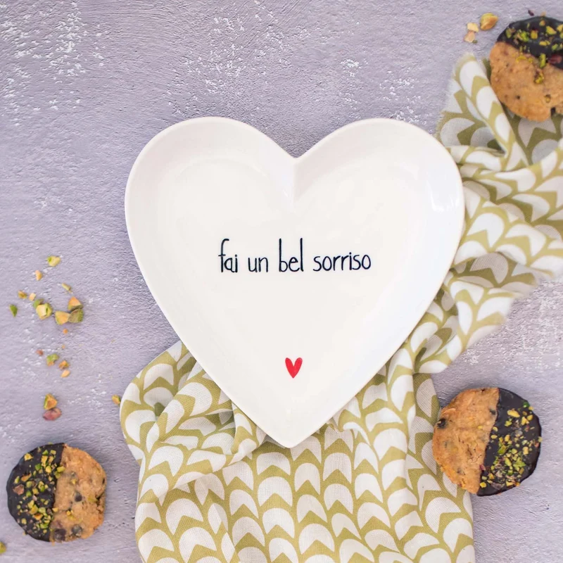 Set 2 Piatti cuore Fai un bel sorriso - 18 cm