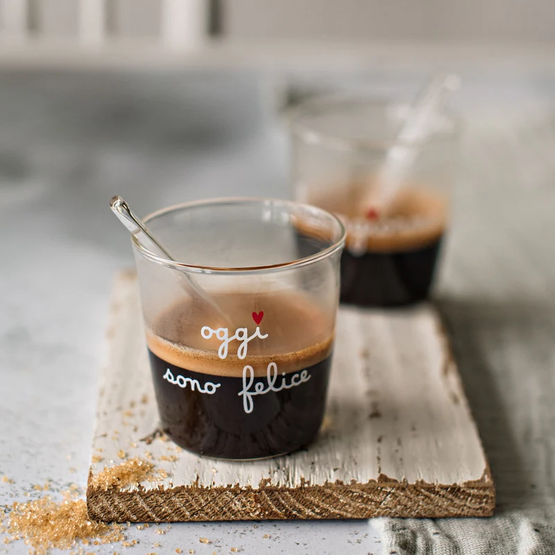 Set 4 bicchierini espresso Oggi sono felice in bianco