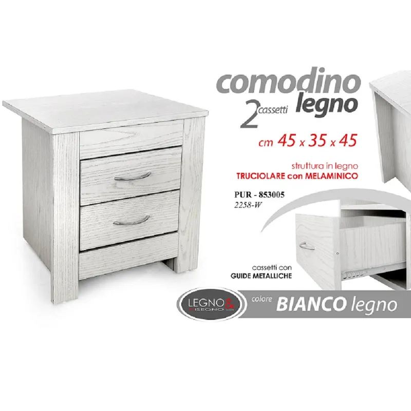 Comodino 2 Cassetti 45x35x45 Cm
