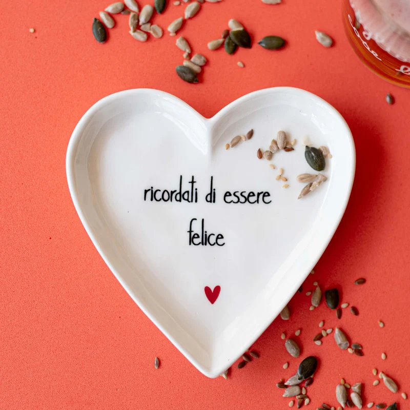 Set 2 Piatti cuore Ricordati di essere felice - 12 cm