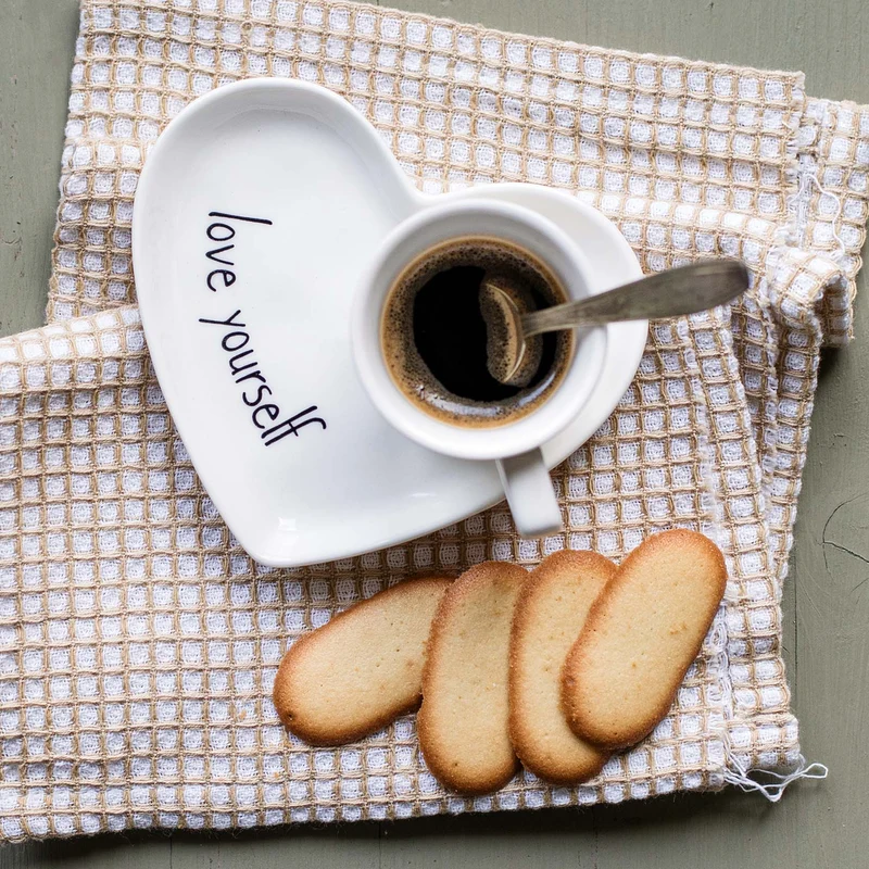 Set 2 Piattini cuore per tazze espresso Love yourself