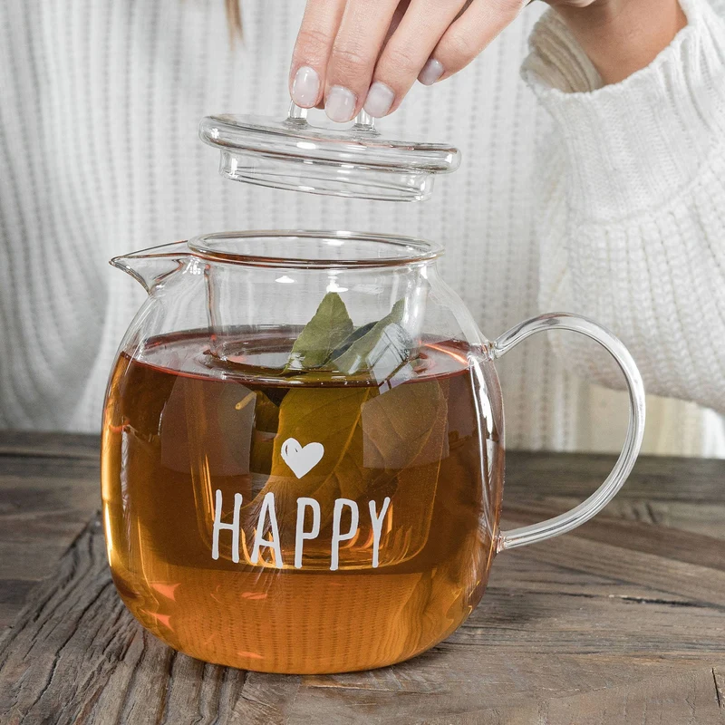 Teiera in vetro borosilicato decoro Happy