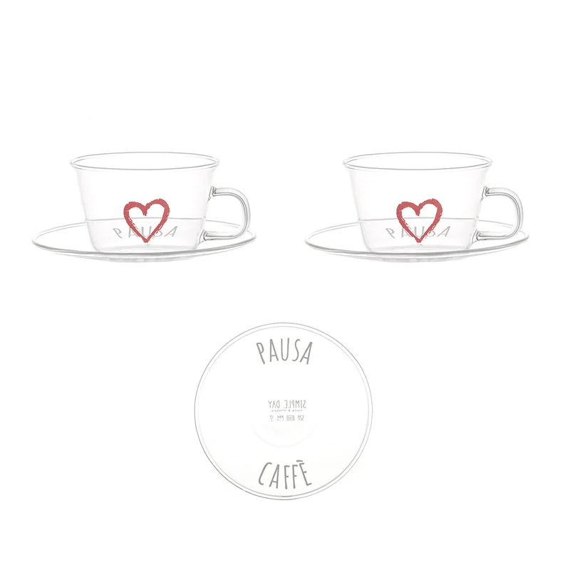 Set 2 tazzine espresso con piattino Pausa Caffè cuore rosso