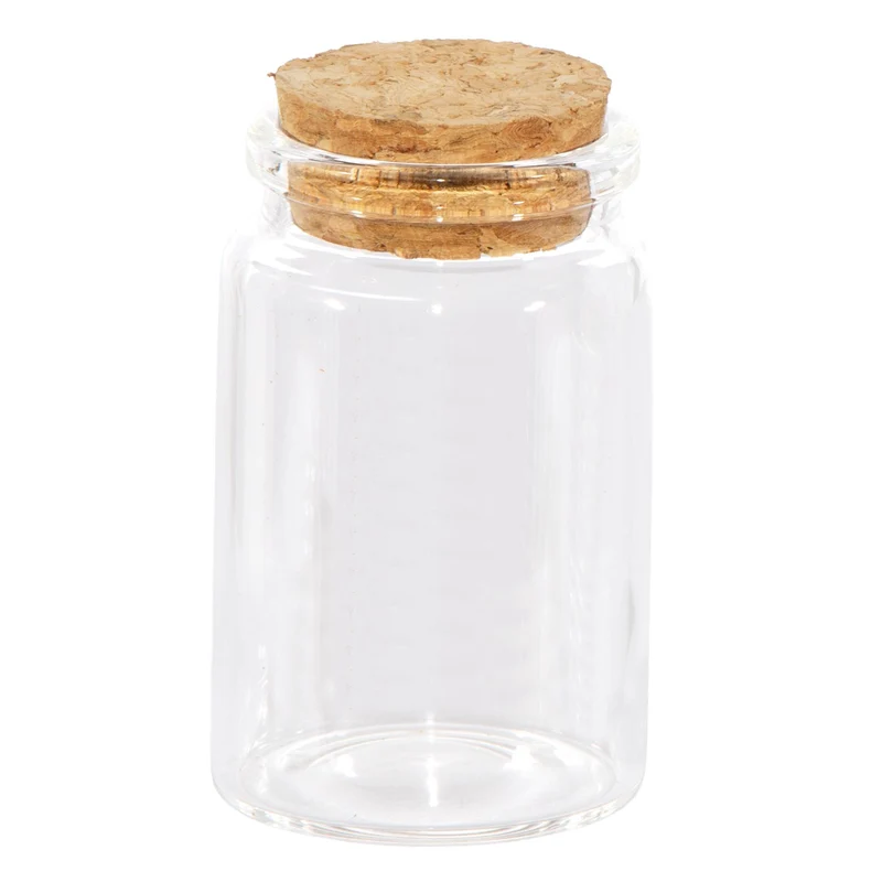 Vasetto Trasparente con Tappo in Legno 3,5 x 6,5 cm