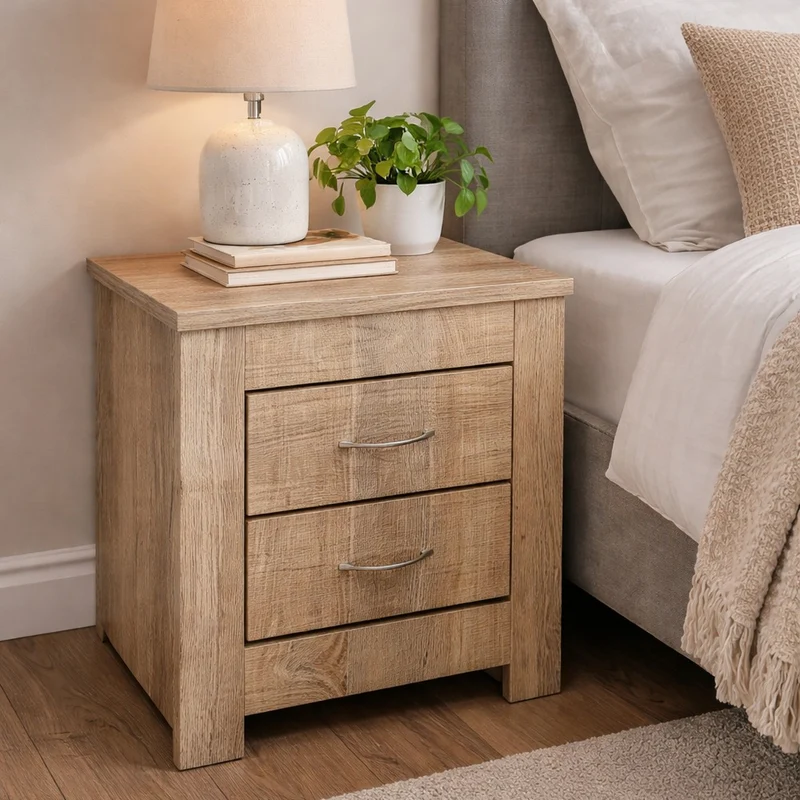 Comodino In Legno Con 2 Cassetti Rovere