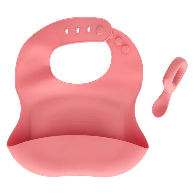 Set Bavaglino e Cucchiaio in Silicone Rosa