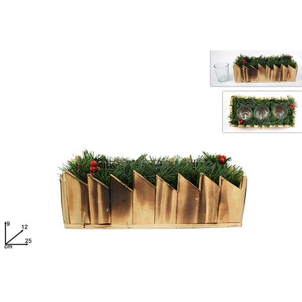 Portacandele In Legno Con Pigne E Bacche