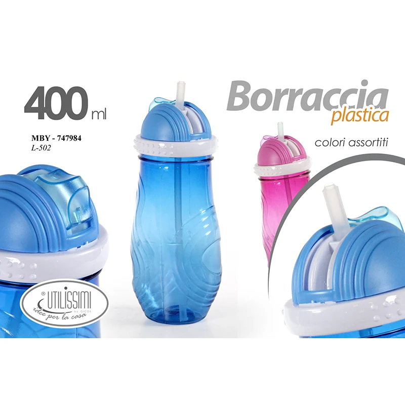 Borraccia Con Cannuccia 400ml Trasparente Ass.