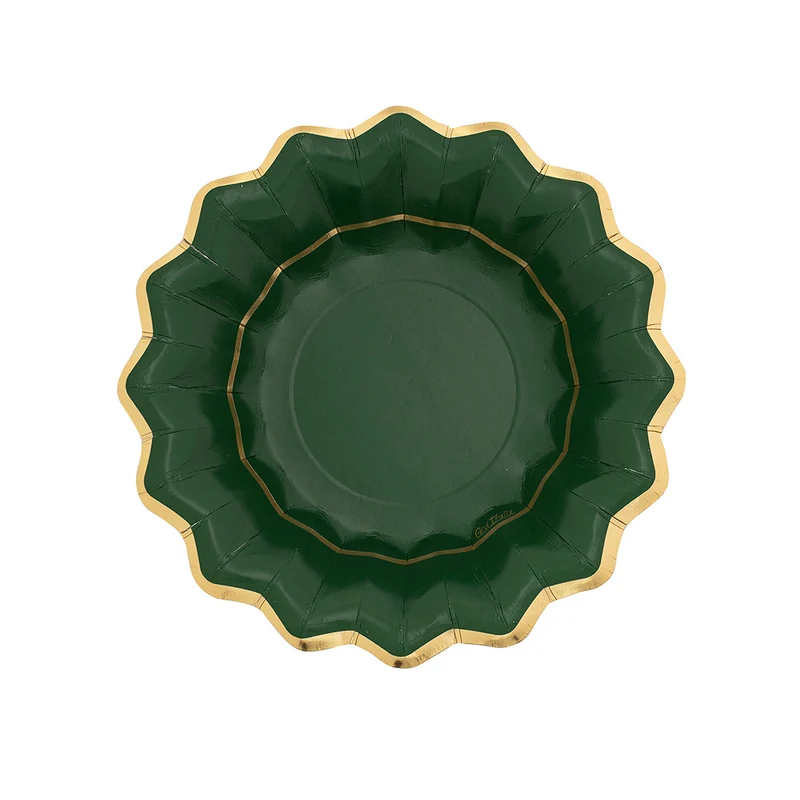 Piatti Fondine in Carta New Shape Verdone e Oro 24 cm - 8 pezzi