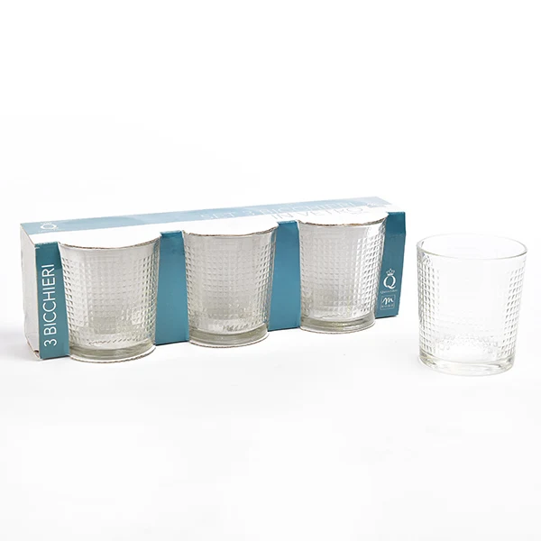 Set 3 Bicchieri Diamante Vetro Trasparente 27 Cl