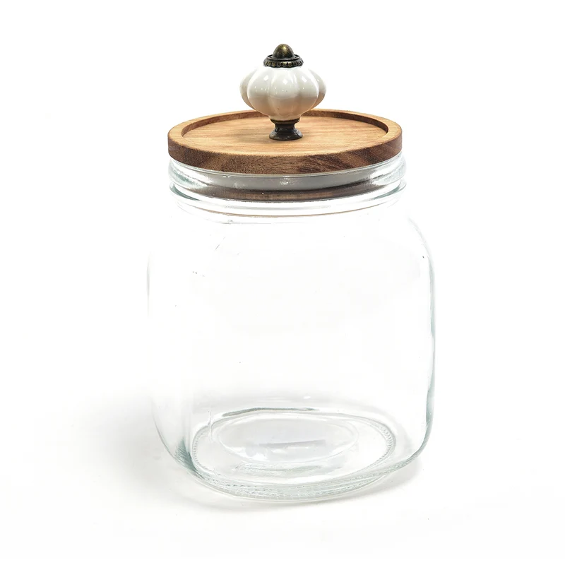 Barattolo in Vetro Trasparente con Tappo in Legno 11,5 x 18,5 cm