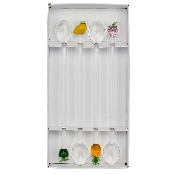 Cucchiaio Lungo in Vetro Trasparente Sunshine 17 cm - 4 pezzi