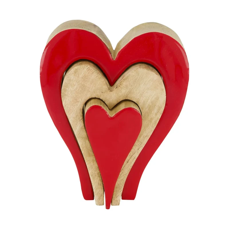 Cuore Matriosca in Legno Naturale e Rosso 16 x 4 x 20 cm