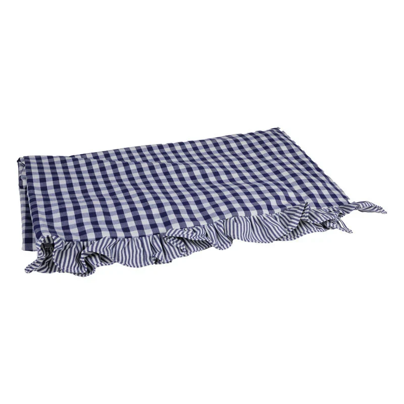 Tovaglia Check in Lino e Poliestere Blu e Bianco 140 x 240 cm