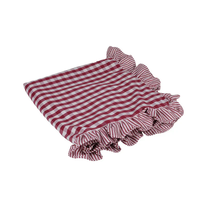 Tovaglia Check in Lino e Poliestere Rosso e Bianco 140 x 140 cm