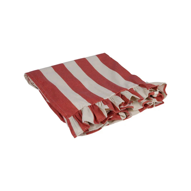 Tovaglia a Righe in Lino e Poliestere Rosso e Avorio 40 x 140 cm